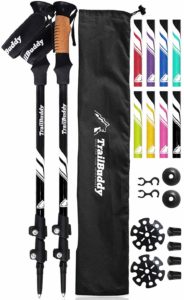 TrailBuddy Trekking Poles - 2-pc Pack Adjustable Hiking or Walking Sticks - Strong, Lightweight Aluminum 7075 - Quick Adjust Flip-Lock - Cork Grip, Padded Strap