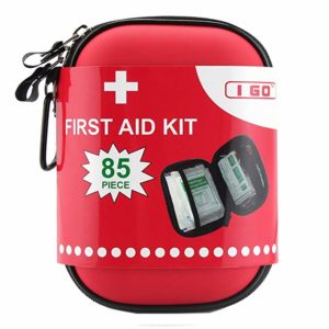 I GO Compact First Aid Kit - Hard Shell Case for Hiking, Camping, Travel, Car - 85 Pieces