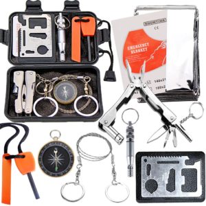 EMDMAK Survival Kit Outdoor Emergency Gear Kit for Camping Hiking Travelling or Adventures (Black)