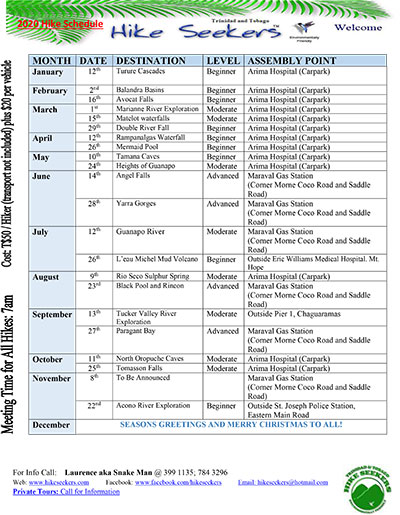 Hike Seekers Schedule 2020