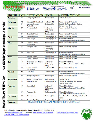 Hikeseekers 2021 Schedule